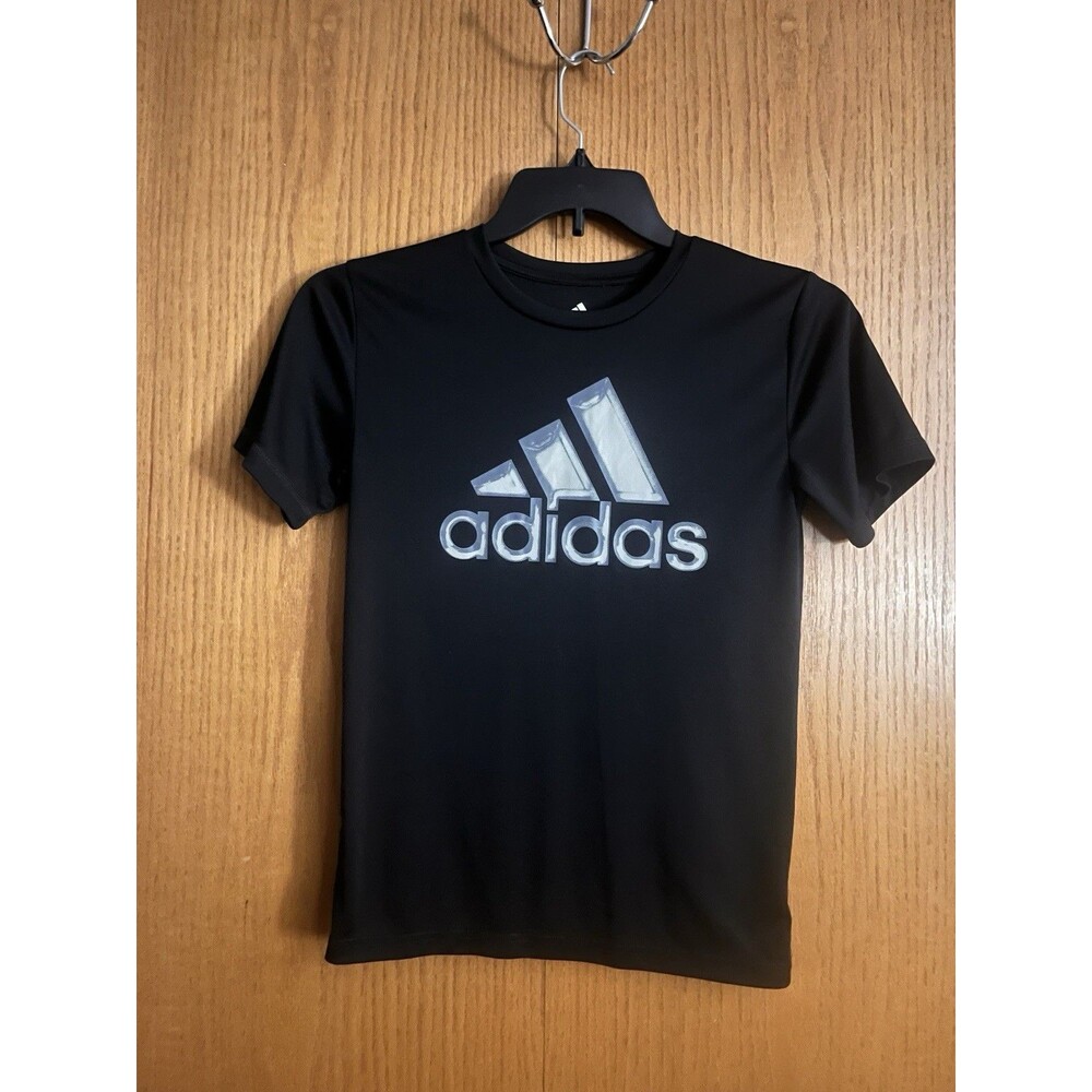 Adidas Logo Black T-Shirt Boys Medium 10/12 Dri-fit